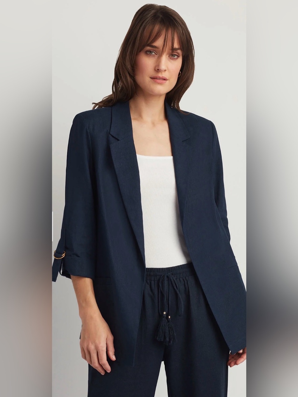 Ellen Tracy Open Front Linen Blend Blazer